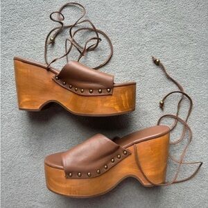 Free People Brown Platform Clogs with Studs